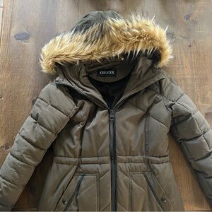 Guess Long Jacket Women’s Puffer Olive Full Zip